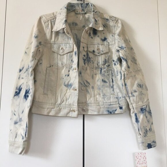 Free People Rumors Tie Dye Relaxed Fit Off White Denim Jacket Size XS - Picture 11 of 14